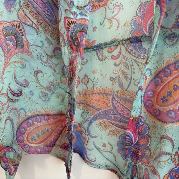 Umgee | Blue Teal Paisley Button Down Chiffon Top Size Medium - Picture 4 of 7